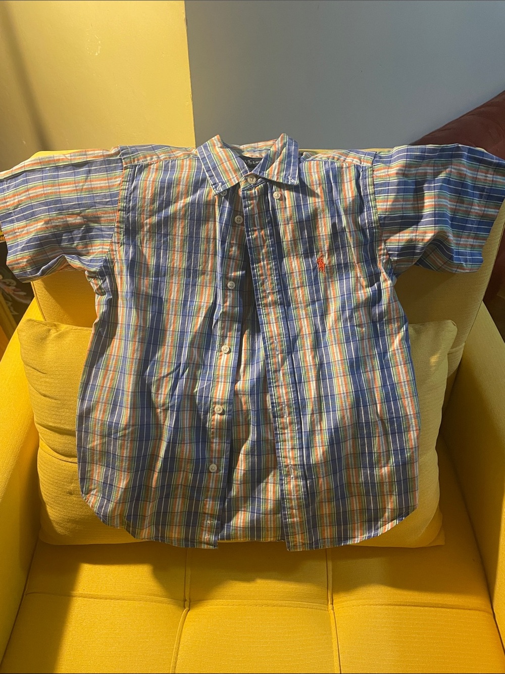 Ralph Lauren Boys Short-Sleeve Plaid Button-Up Shirt - Blue & Orange